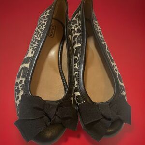 Coach Flats Ballet Black Logo Bow Animal Print Women’s Size 6.5 Ballet flats